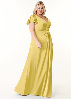 Azazie Soren Bridesmaid Dresses Canary A-Line Pleated Stretch Satin Dress image10
