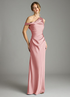 Azazie Emerson Vestidos de damas de honor Vestido de Rosa Empolvado de Satén Elástico de Corte Sirena con Vestidos sin tirantes image5