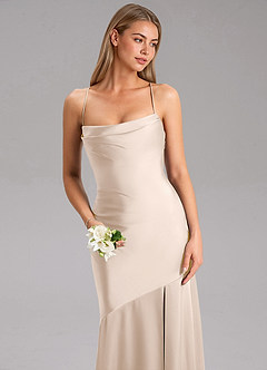 Azazie Grata Bridesmaid Dresses White Alabaster Mermaid Side Slit Stretch Satin Dress image6