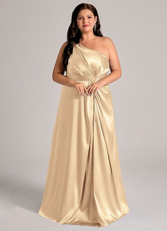 Azazie Brooke Bridesmaid Dresses Gold A-Line One Shoulder Metallic Satin Dress image11