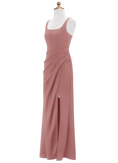 Azazie Mero Junior Vestido de Rosa Polvorienta de Satén Elástico de Sirena con Plisado image7