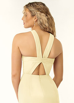Azazie Rue Robes de demoiselle d'honneur Robe Trapèze en Mousseline de soie Dos nu Sorbet Citron image3