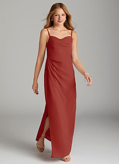 Azazie Mai Junior Terracotta Sheath Pleated Chiffon Dress image4