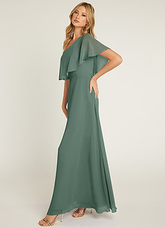 Azazie Lizzy Bridesmaid Dresses Sea Moss A-Line One Shoulder Chiffon Dress image4
