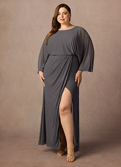Azazie Ysabella Abiti per la Madre della Sposa Abito Sirena in Maglia Plissettato Grigio Acciaio image6