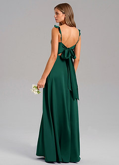 Azazie Everett Bridesmaid Dresses Emerald A-Line Stretch Satin Dress image6