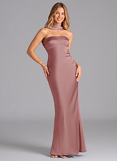 Azazie Lusinda Brudtärnklänningar Klä av Sjöjungfru i Stretch Satin Axelbandslös Dammig Ros image3