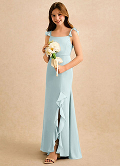 Azazie Novalie Girls Formal Robe Demoiselle D'honneur Fillette Robe Sirène en Satin extensible Arc Brume image2