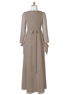 Azazie Leonia Junior Taupe A-Line with Pockets Chiffon Dress image8