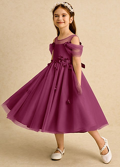 Azazie Juni Flower Girl Dresses Mulberry Ball-Gown Pleated Tulle Dress image3