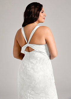 Azazie Mero Bridesmaid Dresses White Sheath Pleated Floral Burnout Dress image6