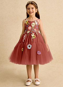 Azazie Osea Blumenmädchenkleider Ballkleid Plissee Tüll Kleid Terrakotta image4
