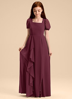 Azazie Priya Junior Vestido de Cabernet de Gasa de Corte en A con Blusón image5