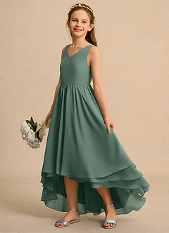 Azazie Kitten Junior Formal vestidos de niña de las flores Vestido de Eucalipto de Gasa de Corte En A image1