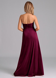 Azazie Wren Brautjungfernkleider A-Linie Schulterfrei Samt Kleid Cabernetrot image4