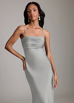 Azazie Saylor Vestidos de damas de honor Vestido de Plata de Satén Elástico de Corte Sirena con Sin tirantes image3