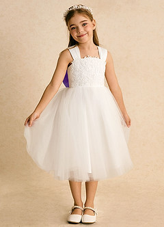 Azazie Dimple Abiti da Ragazza di Fiori Abito Principessa in Tulle Pizzo Avorio Lilla image4