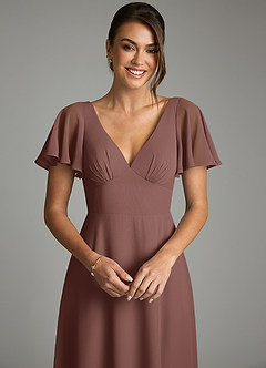 Azazie Kimber Vestidos de damas de honor Vestido de Expresado de Gasa de Corte en A con Manga volante image7