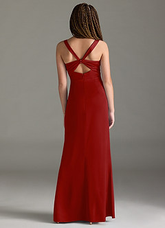 Azazie Mero Junior Pomegranate Mermaid Pleated Stretch Satin Dress image5