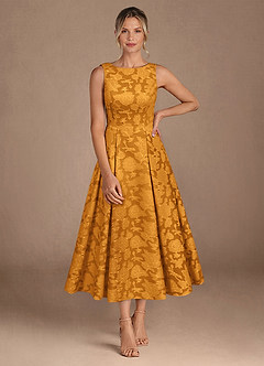 Azazie Fulton Kleider für die Brautmutter A-Linie Plissee Blumen-Burnout Kleid Butterscotch image4