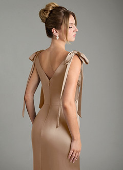 Azazie Alena Bridesmaid Dresses Taupe Mermaid Pleated Stretch Satin Dress image11