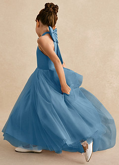 Azazie Bev Flower Girl Dresses Steel Blue A-Line Convertible Tulle Dress image7