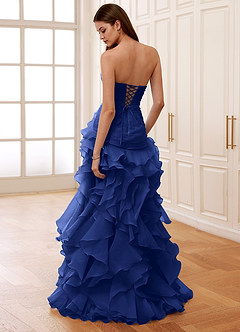 Christabelle Azul Real Vestido de fiesta de encaje transparente con corsé y diamantes de imitación image2