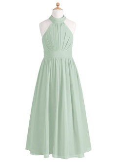 Azazie Iman Junior Agave A-Line Pleated Chiffon Dress image6