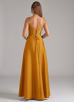Azazie Valentine Bridesmaid Dresses Butterscotch A-Line Corset Stretch Satin Dress image5
