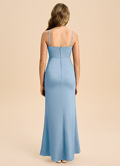 Azazie Buzzy Junior Etui Plissee Stretch-Satin Kleid Puderblau image2