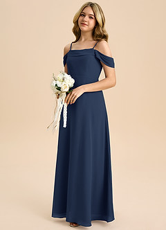 Azazie Anselie Junior Dark Navy A-Line Off the Shoulder Chiffon Dress image6