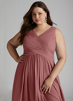 Azazie Flora Robes de demoiselle d'honneur Robe Trapèze en Mousseline de soie Plissée Rose Du Désert image15