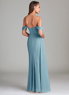 Azazie Amyra Jurken voor bruidsmeisjes Converteerbaar Jurk van Chiffon met Kolom Off the Shoulder Mystiek Blauw image5
