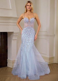 Josepheas Light Blue Beading Tulle Mermaid Corset Prom Dress image3