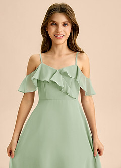 Azazie Kamilla Junior Robe Trapèze en Mousseline de soie Épaule décolletée Vert Sauge image7