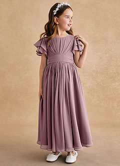 Azazie Ali Flower Girl Dresses Dusty Rose A-Line Pleated Chiffon Dress image4