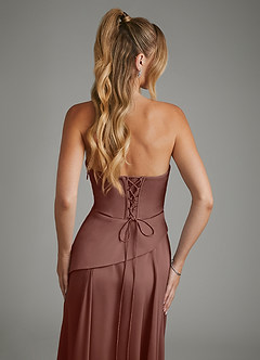 Azazie Gabriela Bridesmaid Dresses Espresso A-Line Corset Stretch Satin Dress image9