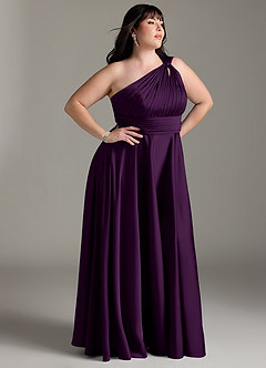 Azazie Charlize Robes de demoiselle d'honneur Robe Trapèze en Satin extensible Ue épaule Grain De Raisin image12
