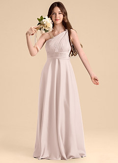 Azazie Charlize Junior Abito A-Line in Raso Elasticizzato Plissettato Rosa Rossore image6