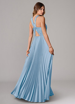 Azazie Afra Abiti da Damigella Abito A-Line in Raso Elasticizzato Plissettato Azzurro Polvere image2