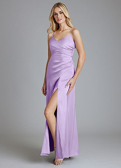 Azazie Azuree Vestidos de damas de honor Vestido de Lila de Satén Elástico de Corte en A con Plisado image4