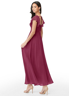 Azazie Bondi Brautjungfernkleider A-Linie Gestreift Chiffon Kleid Maulbeerrot image4