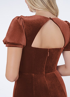 Azazie Lizabet Vente Finale Robe Fourreau en velours Col Carré Terracotta image6