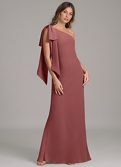 Azazie Capri Vestidos de damas de honor Vestido de Amatista de Gasa de Corte en A con Hombro unilateral image4