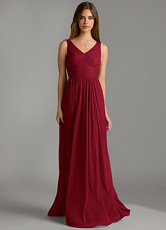 Azazie Keyla Bridesmaid Dresses Burgundy A-Line Pleated Mesh Dress image4
