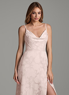 Azazie Sarella Bridesmaid Dresses Blushing Pink A-Line Pleated Floral Burnout Dress image2