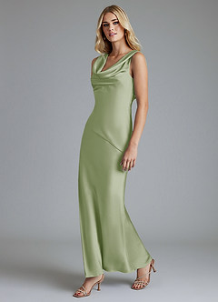 Azazie Adelyn Final Sale Dusty Sage Mermaid Pleated Stretch Satin Dress image6