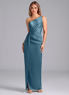 Azazie Naria Brautjungfernkleider Etui One-Shoulder Stretch-Satin Kleid Bermudablau image1