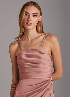 Azazie Lexie Bridesmaid Dresses Rosette Sheath Strapless Stretch Satin Convertible Dress image2