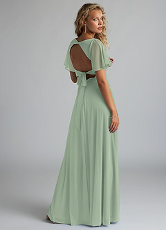 Azazie Induh Bridesmaid Dresses Dusty Sage A-Line Flutter V-neck Mesh Dress image4